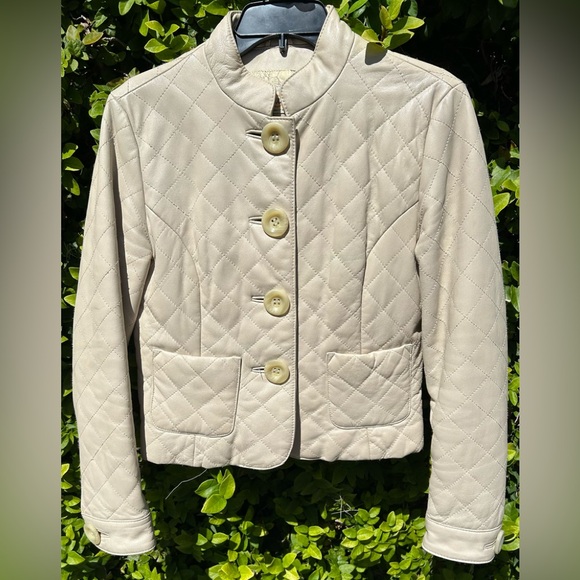 Vintage 80s WILSONS Quilted Jacket Womens Sz S Genuine Tan Leather Diamond Coat - Picture 2 of 8